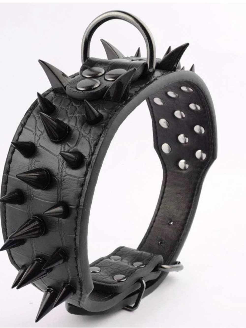 Fur dog collar with spiked 5 cm wide